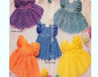 Vintage Crochet Pattern Booklet   Five Crochet Dress Patterns  Baby - Toddler Lace Ripple Scallops Pineapple