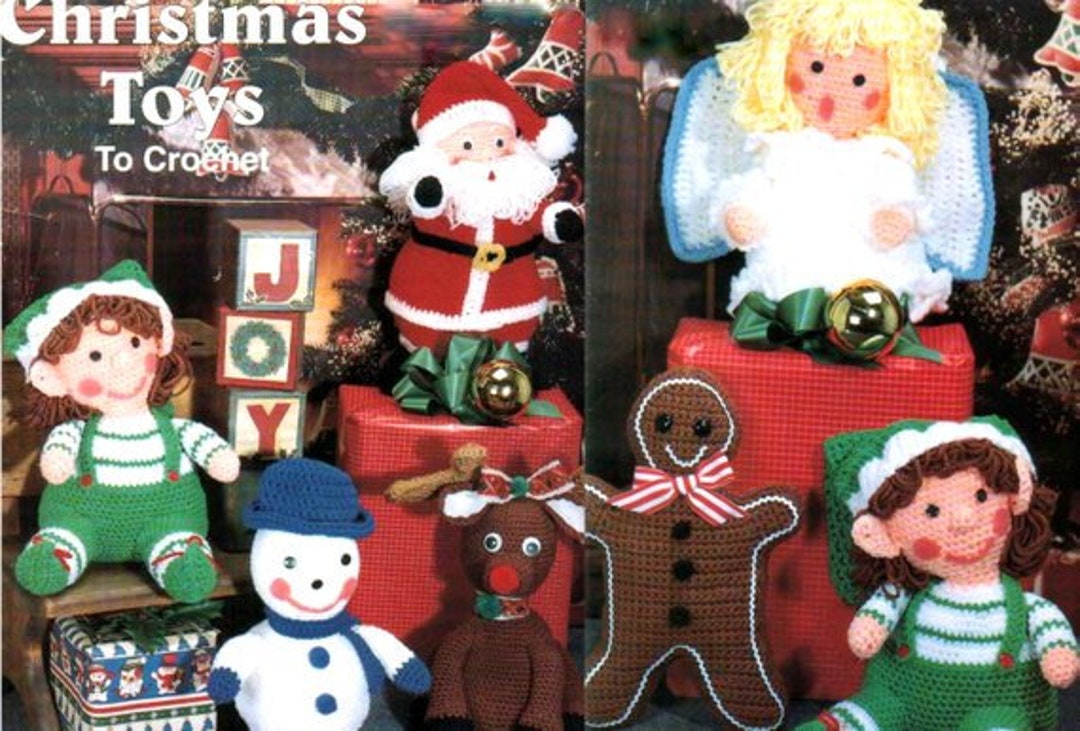 Vintage Crochet Pattern Christmas Toys Gingerbread Man Reindeer Snowman ...