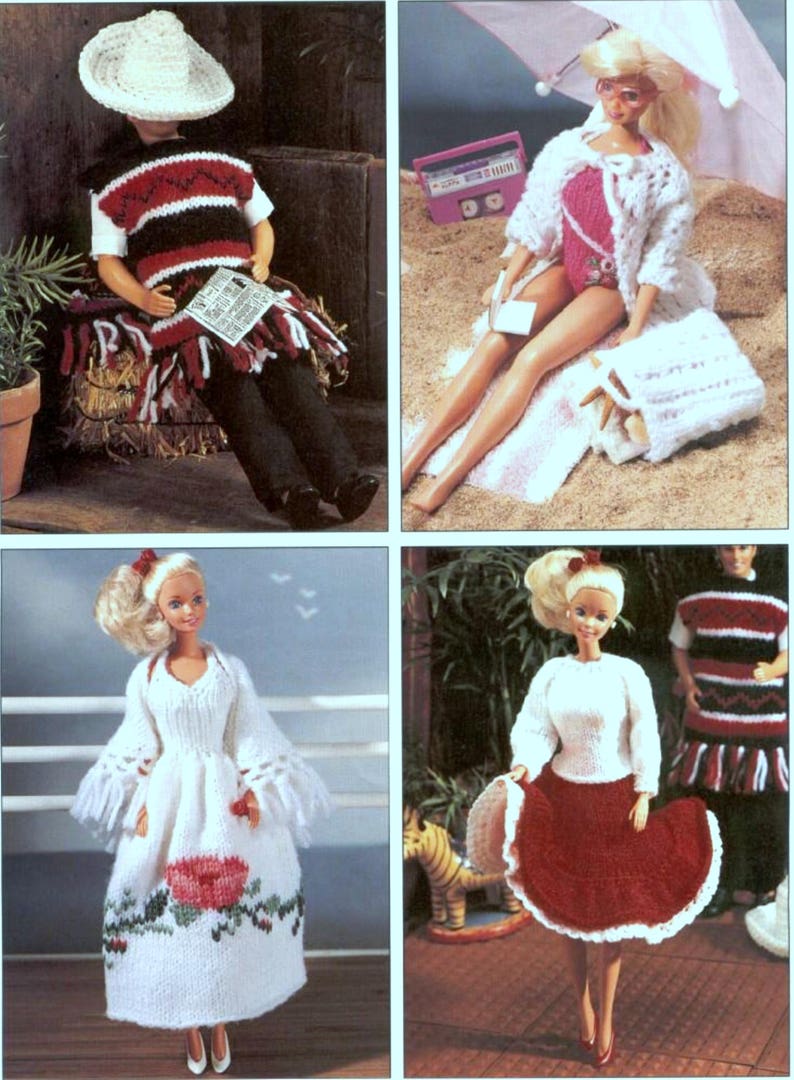 Vintage Knitting Pattern PDF Fashion Doll Clothes Honeymoon Cruise Wardrobe Dress Poncho Bikini Boy Girl Dolls Barbie Sindy image 2