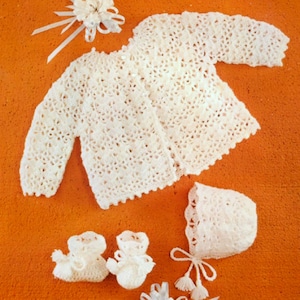 RETIREMENT SALE ***Vintage Crochet Pattern  Baby Matinee Coat Booties and Bonnet  Angel Top Pram Set   Plus over 20 extra   crochet patterns