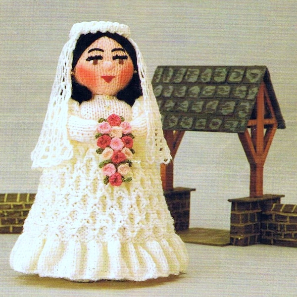 Vintage  Retro Knitting Pattern PDF   Bride Doll  Wedding Dress Veil Bouquet