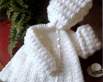 Vintage Crochet Pattern  PDF Baby Matinee Coat Jacket with Hood