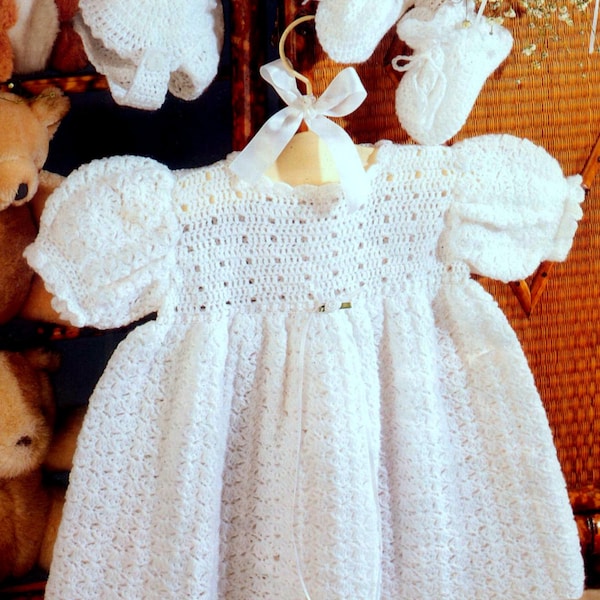 Vintage Crochet Pattern Matinee Set Baby Dress Bonnet Hat and Bootees Christening Baptism Booties Shoes