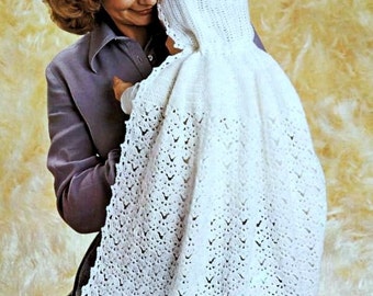 Vintage Crochet Pattern  PDF Baby Carrying Cape with Hood   Cloak Wrap Christening Baptism
