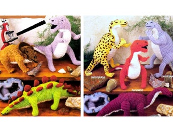 Vintage Crochet Pattern  Dinosaur Toys Tyrannosaurus Rex T Rex Stegosaurus Prehistoric