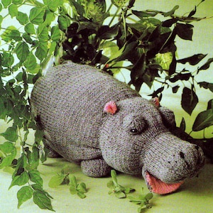 SALE *** PDF Vintage Knitting Pattern  Hippo   Zoo Safari Animal Soft Toy Retro