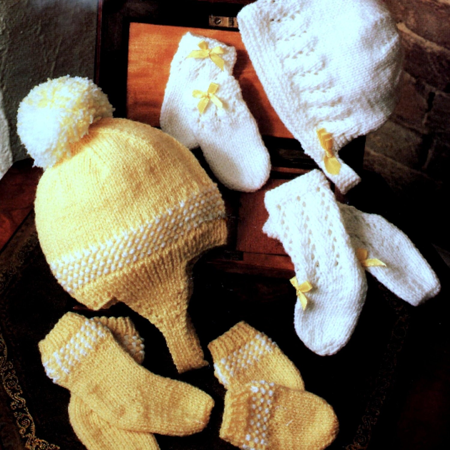 Vintage Knitting Pattern Baby Hat Socks and Mitts 2 Sets Etsy