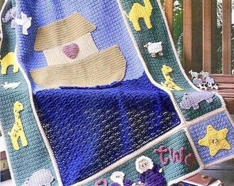 SALE *** Vintage Crochet Pattern PDF Noah&#39;s Ark Afghan Animals Baby Pram Cover Cot Blanket Throw