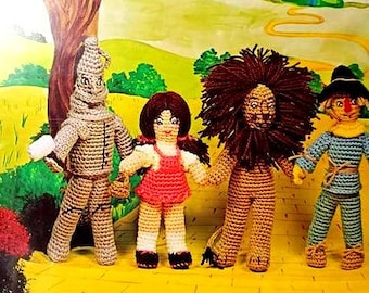SALE *** Vintage Crochet Pattern Wizard of Oz Dorothy Lion Tin Man Scarecrow  Retro 1970s Soft Toy