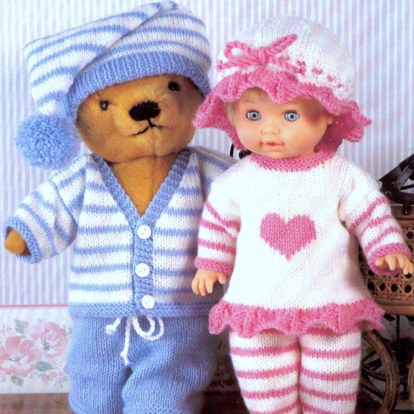 Vintage Knitting Pattern PDF Doll and Teddy Bear Pyjamas   Dolls Clothes  Premature Baby  Reborn Dolls