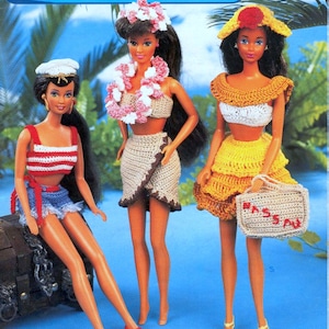 Vintage Crochet Pattern PDF  Fashion Doll Clothes Beach Wear Bikini Vacation Surf Barbie Sindy