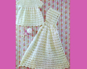 SALE  Vintage Crochet Pattern  PDF Baby Carrying Cape with Hood   and Dress  Christening Robe Gown  Cloak Wrap Shawl Poncho