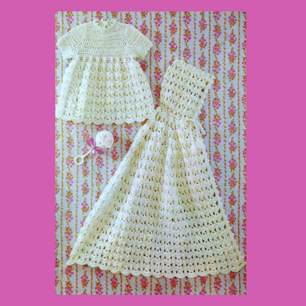 SALE  Vintage Crochet Pattern  PDF Baby Carrying Cape with Hood   and Dress  Christening Robe Gown  Cloak Wrap Shawl Poncho