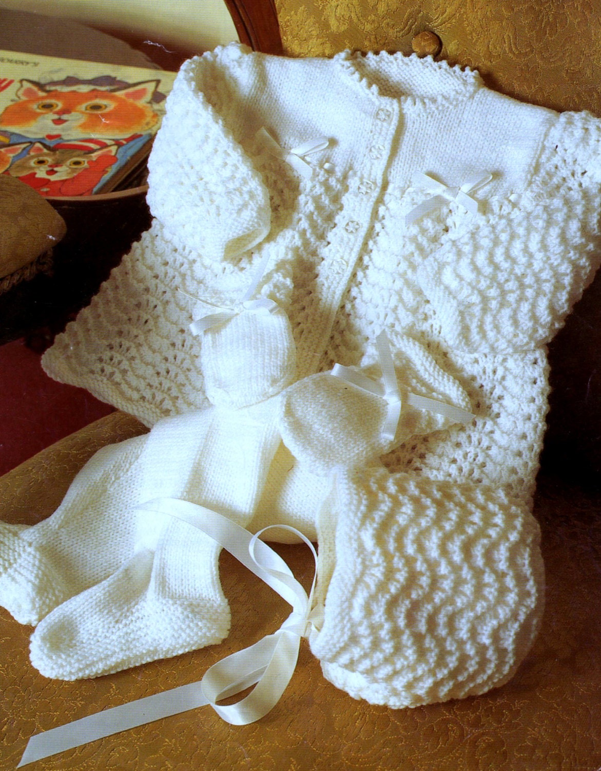 Vintage Knitting Pattern  Baby Matinee Jacket Coat Leggings  Bonnet a…