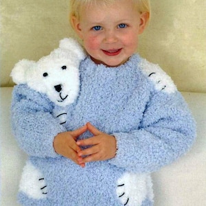 Vintage Knitting Pattern PDF Bear Hug Sweater Jumper Pullover Boy Girl Polar Bear Chunky Bulky