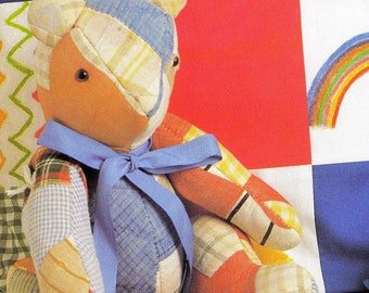 Vintage Craft Sewing Pattern  Patchwork Memory Teddy Bear  Soft Toy Full Size Pattern Pieces  Digital Download