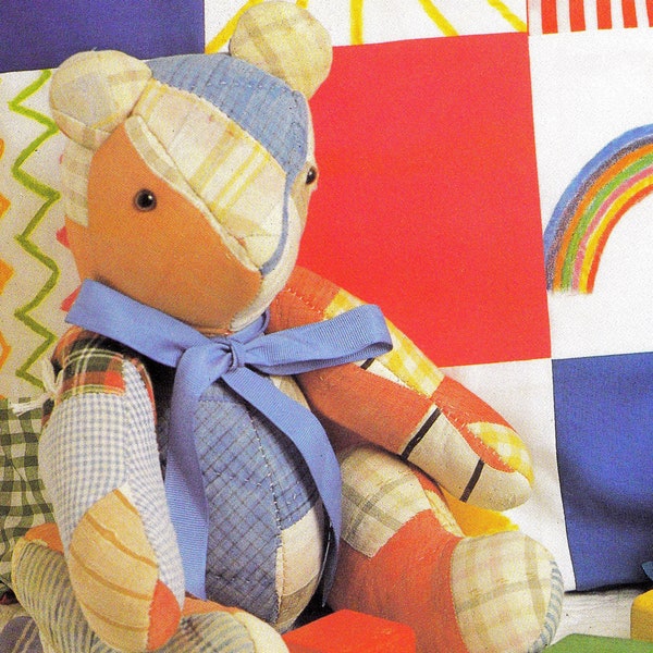 Vintage Craft Sewing Pattern  Patchwork Memory Teddy Bear  Soft Toy Full Size Pattern Pieces  Digital Download