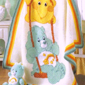 RETIREMENT SALE *** Vintage Crochet and Cross Stitch Pattern  Care Bears Afghan    Blanket Bedspread Throw   Six Designs