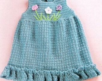 Vintage Crochet Pattern PDF  Baby Sundress Sun Tunic Top  and Brimmed Hat  Summer Dress 3 6 12 Months
