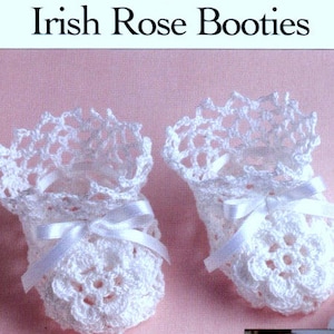 Vintage Crochet Pattern PDF Baby Booties Irish Rose Lace Christening Baptism Shoes Boots