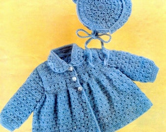 SALE *** Vintage Crochet Pattern PDF  Baby Matinee Set  Jacket Bonnet   Layette Coat Hat