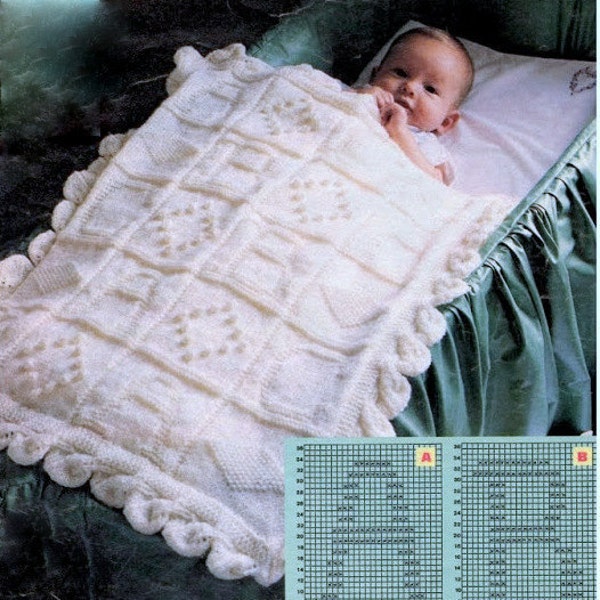 Vintage Knitting Pattern PDF ABC Baby Pram Cover Cot Blanket Christening
