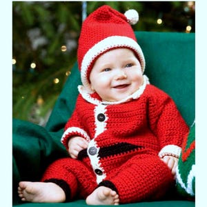 Vintage Crochet Pattern Baby Santa Suit All in One and Hat  Birth to 12 Months Father Christmas Fancy Dress Photo Prop