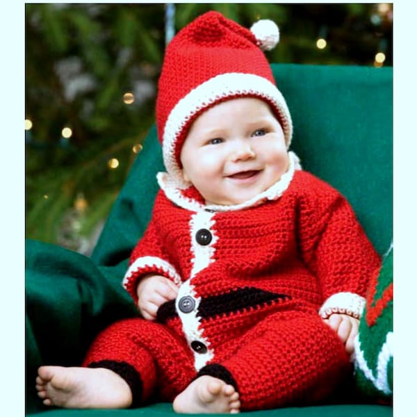 Vintage Crochet Pattern Baby Santa Suit All in One and Hat  Birth to 12 Months Father Christmas Fancy Dress Photo Prop