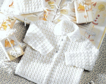 Vintage Crochet Pattern PDF Baby Coat and Bonnet Jacket Cardigan Hat Christening Pram Set 4ply 20 to 22 Inch Chest Boy Girl