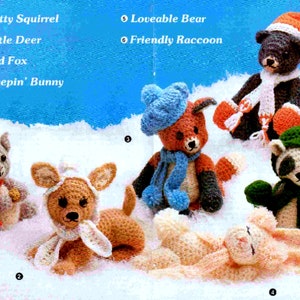 Vintage Crochet Pattern Forest Friends  Squirrel Deer Fox Rabbit Bear Raccoon  Woodland Christmas Decoration Amigurumi Farm Zoo Soft Toy