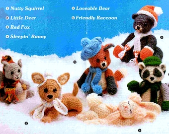 Vintage Crochet Pattern Forest Friends  Squirrel Deer Fox Rabbit Bear Raccoon  Woodland Christmas Decoration Amigurumi Farm Zoo Soft Toy