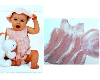 Vintage Crochet Pattern PDF  Baby Sundress and Brimmed Hat  Summer Dress Newborn to 18 Months