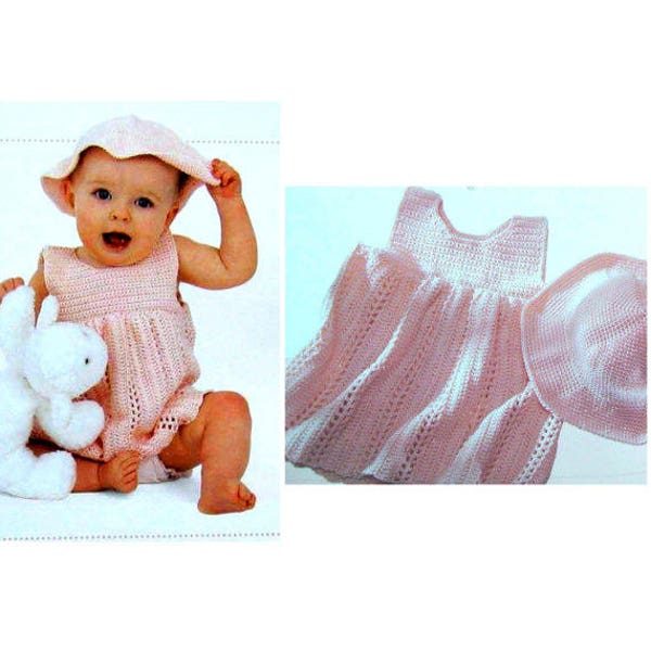Vintage Crochet Pattern PDF  Baby Sundress and Brimmed Hat  Summer Dress Newborn to 18 Months
