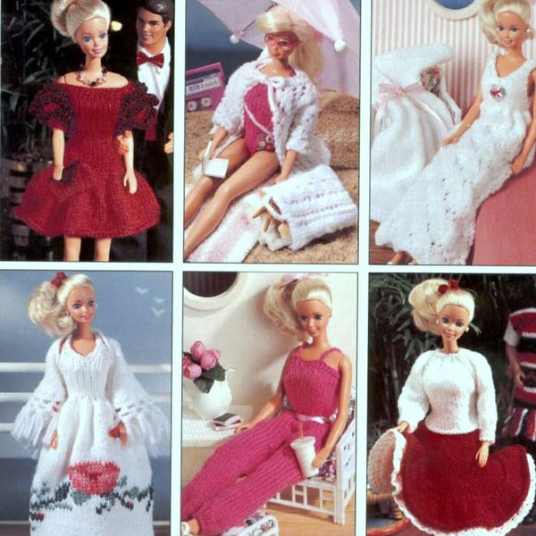 Vintage Knitting Pattern PDF  Fashion Doll Clothes Honeymoon Cruise Wardrobe  Dress Poncho Bikini Boy Girl Dolls Barbie Sindy