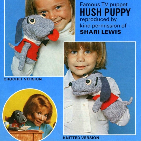 Vintage  Retro Knitting  and Crochet Pattern PDF  Glove Puppet  Hush Puppy Dog