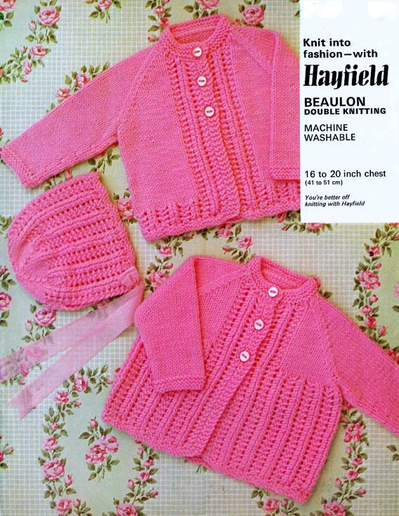 Vintage Knitting Pattern Matinee Set  Baby Coat Bonnet Hat Cardigan J…