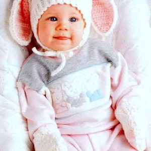 Vintage Crochet Pattern PDF Baby Bunny Hat and Mittens Mitts Rabbit image 2