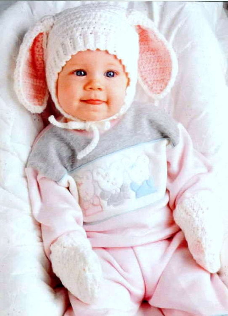 Vintage Crochet Pattern PDF Baby Bunny Hat and Mittens Mitts Rabbit image 2