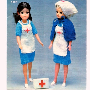 RETIREMENT SALE *** Vintage Knitting Pattern PDF  Fashion Doll Nurse Uniform Outfit  Barbie Sindy Dress Cape Apron Head-dress