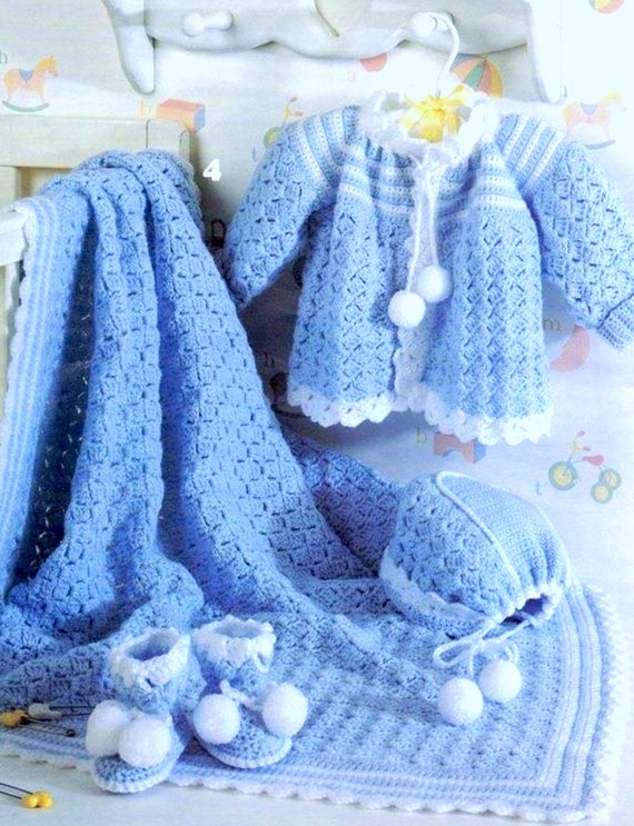 Vintage Crochet Pattern 4 Baby Layettes Matinee Jacket Bonnet