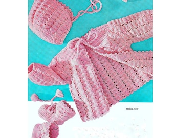 SALE *** Vintage Crochet Pattern PDF Baby Shell Set Matinee Coat Jacket Cardigan  Bonnet and Booties  Shell Stitch Picot