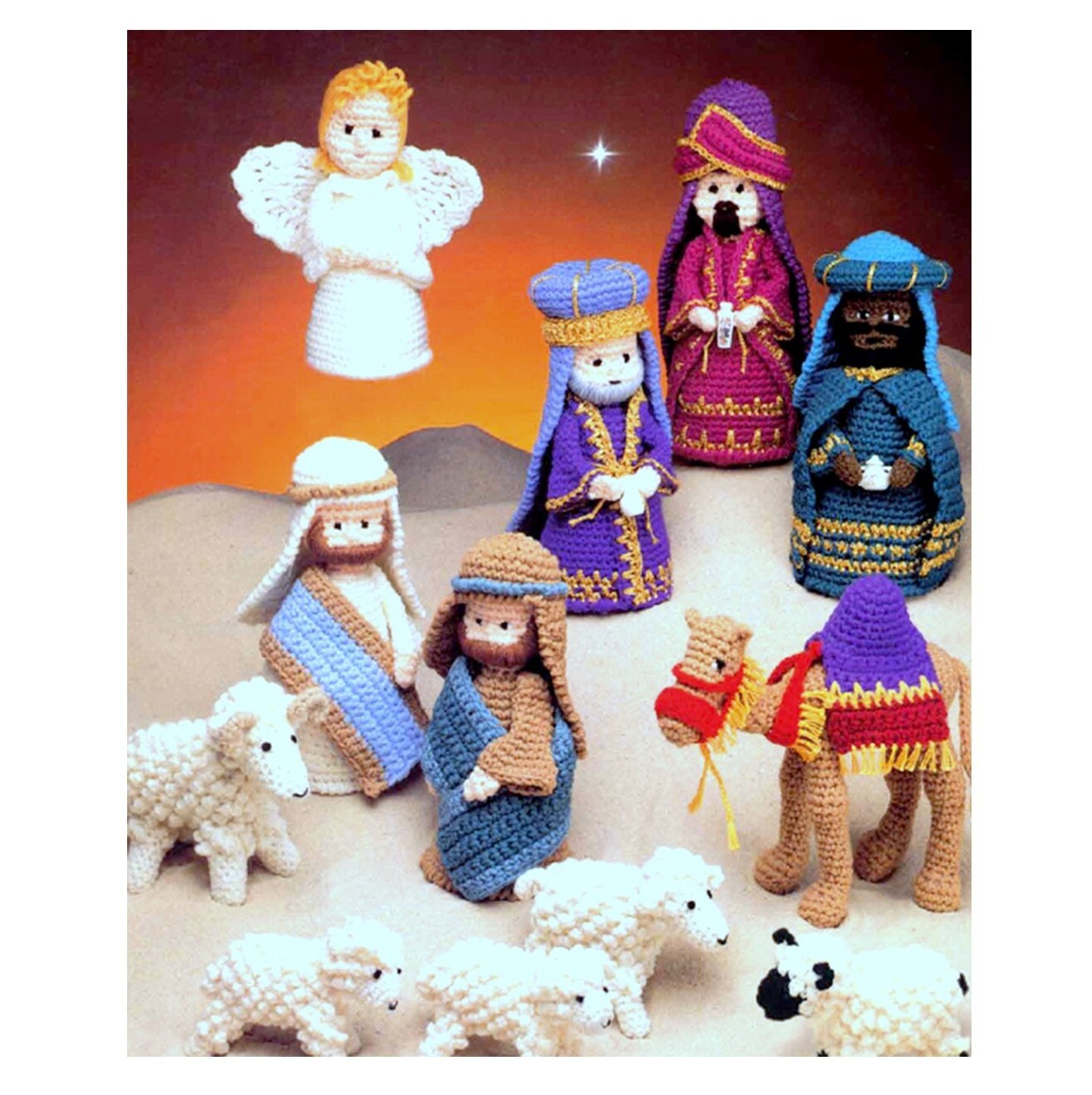 Vintage Crochet Pattern Christmas Nativity Holy Family Wise Men Sheph…