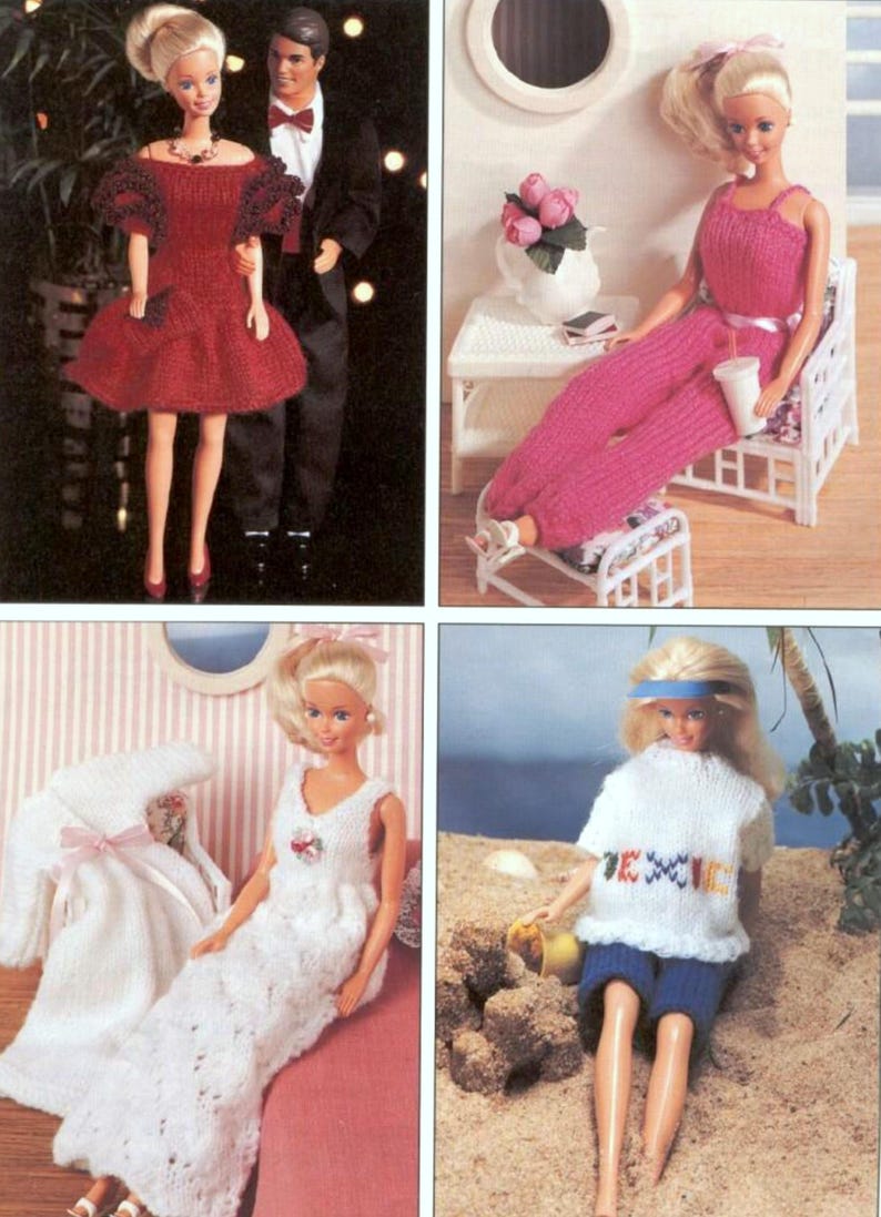 Vintage Knitting Pattern PDF Fashion Doll Clothes Honeymoon Cruise Wardrobe Dress Poncho Bikini Boy Girl Dolls Barbie Sindy image 3