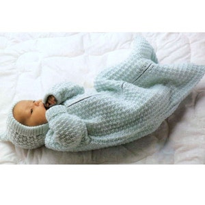 Knitting Pattern Baby Sleeping Bag  Pixie Hood  Cocoon Sleep Sack Papoose  INSTANT DOWNLOAD PDF