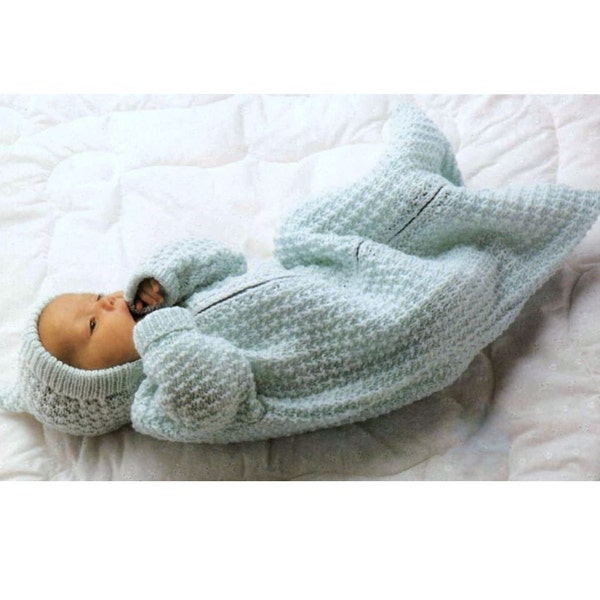 Knitting Pattern Baby Sleeping Bag  Pixie Hood  Cocoon Sleep Sack Papoose  INSTANT DOWNLOAD PDF