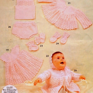 Vintage Knitting and Crochet Pattern Booklet PDF 3 Baby Layettes 26 Garments Angel Top Matinee Jacket Dress Shawl Coat Bonnet Christening