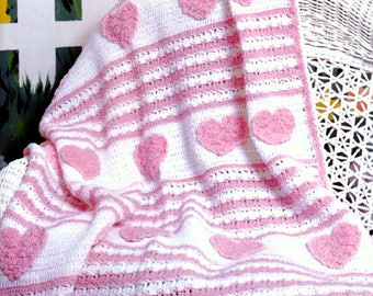 Vintage Crochet Pattern PDF Baby Afghan Sweetheart Hearts Shells   Pram Cover Cot Blanket  Christening