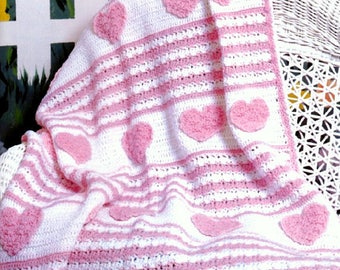 SALE*** Vintage Crochet Pattern PDF Baby Afghan Sweetheart Hearts Shells   Pram Cover Cot Blanket  Christening