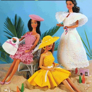 Vintage Crochet Pattern PDF  Fashion Doll Clothes Nine Designs  Sun Dress Halter Cape Purse Barbie Sindy