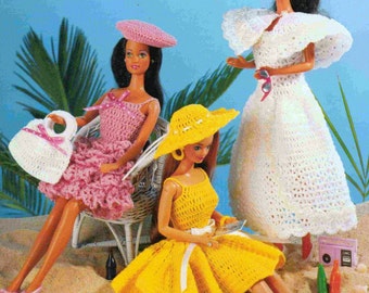 Vintage Crochet Pattern PDF  Fashion Doll Clothes Nine Designs  Sun Dress Halter Cape Purse Barbie Sindy